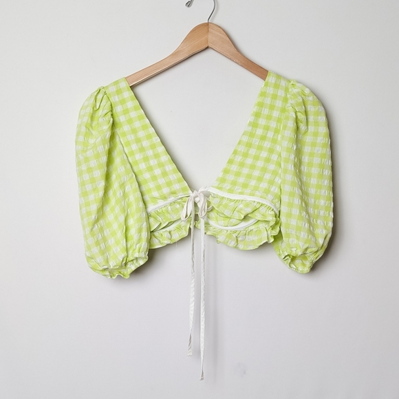 FOR LOVE & LEMONS Maureen Set Top And Skirt Green Gingham M Medium - Picture 8 of 15
